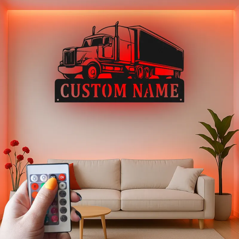 Insegna in Metallo per Camion Personalizzata | Arte da Parete LED Big Rig | Decorazione Realistica per Rimorchio Trattore | Regalo per Camionista