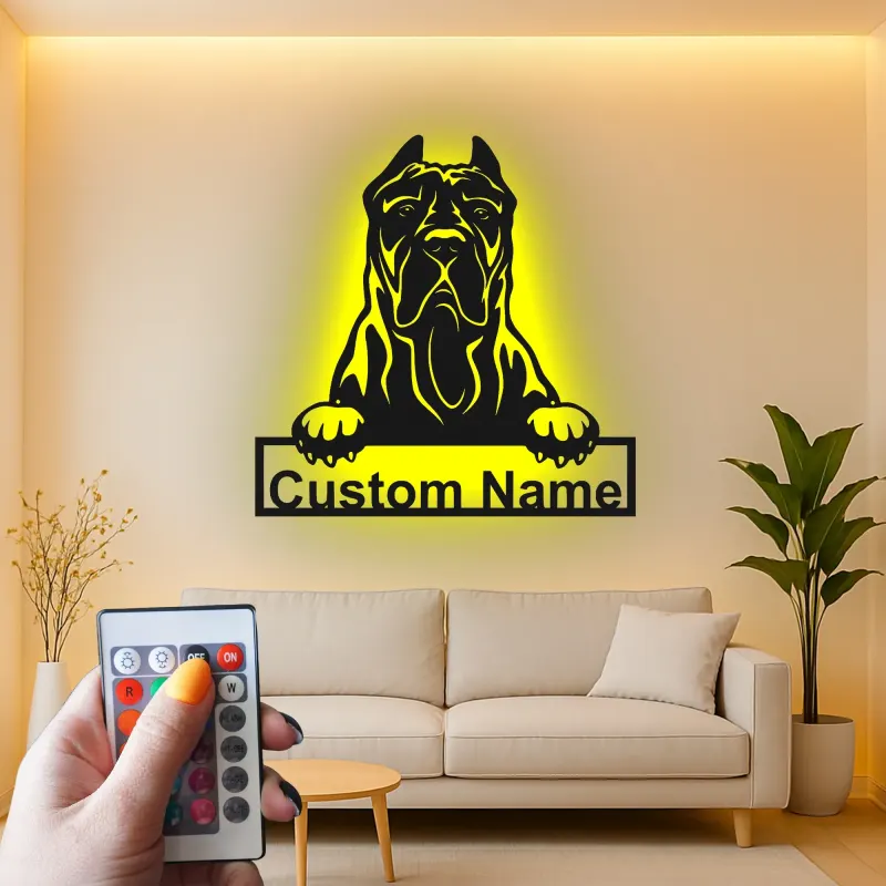 Custom Cane Corso Led Light Metal Wall Art Personalized Dog Lover Gift Living Room Pet Decor