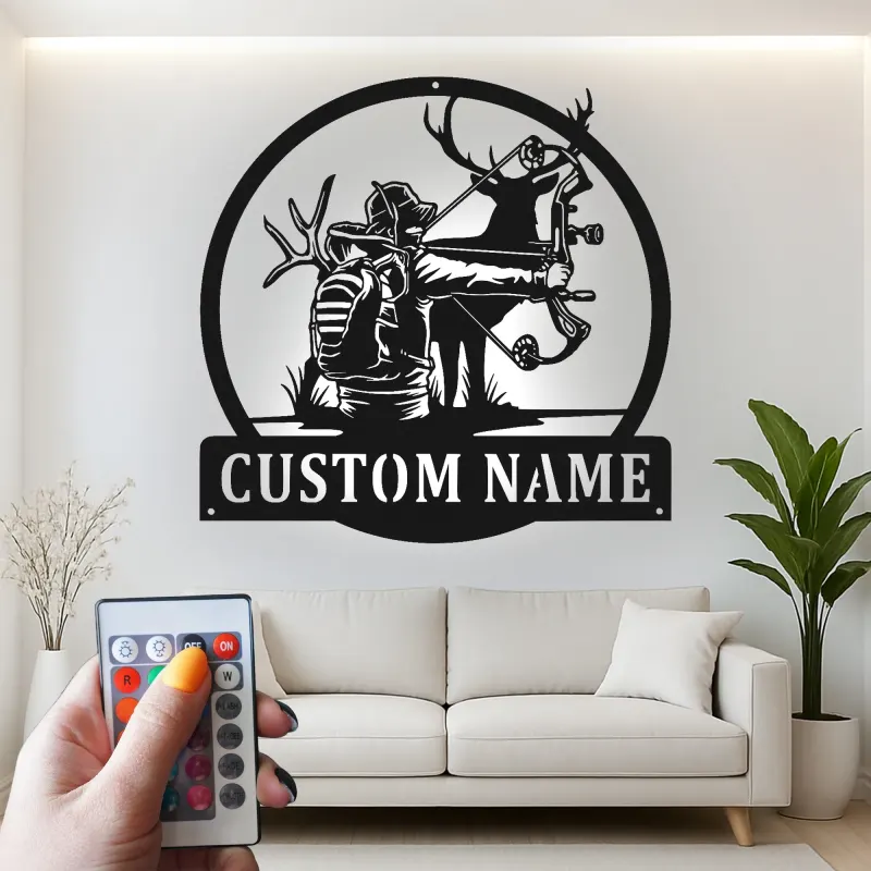 Décoration murale en métal personnalisée pour chasseur à l'arc avec rétroéclairage LED - Cadeau pour les passionnés de tir à l'arc