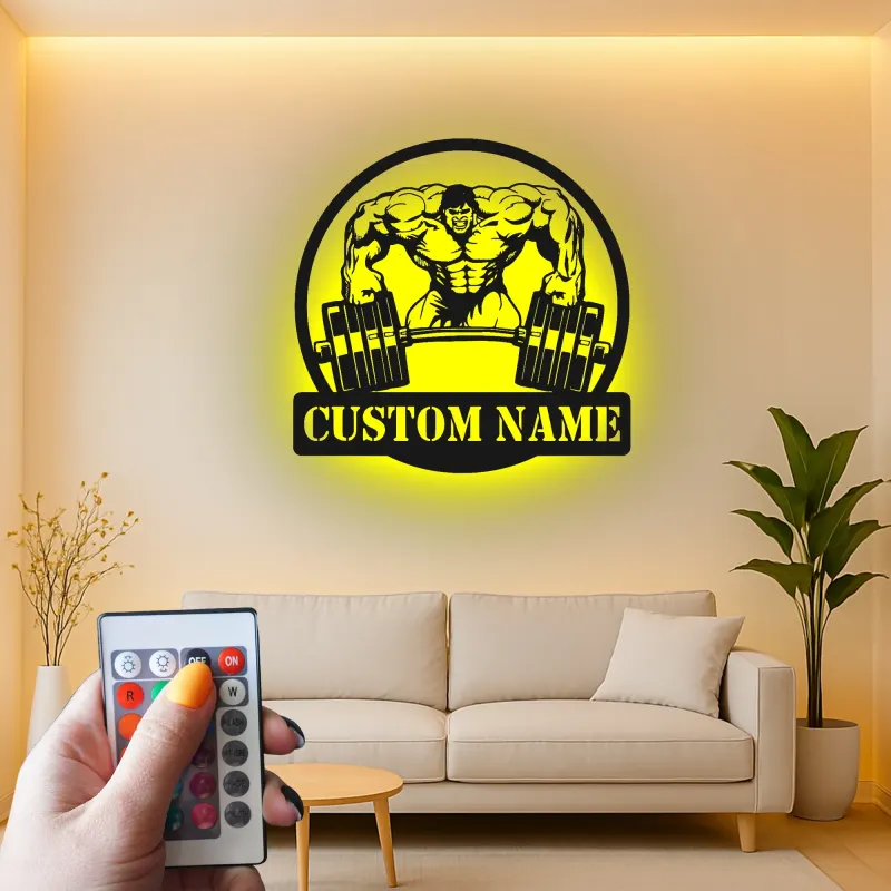 Insegna in metallo personalizzata con luce LED Bodybuilder regalo per appassionati di fitness decorazione per palestra