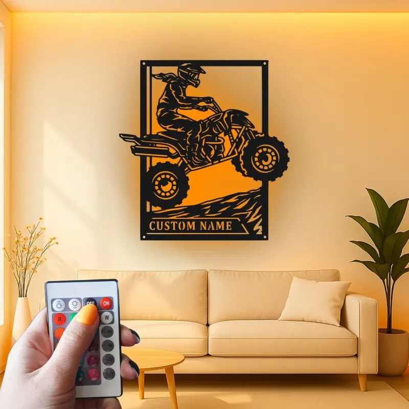 Custom ATV Rider Led Light Metal Wall Art Off-Road Enthusiast Gift Garage or Man Cave Decor 1