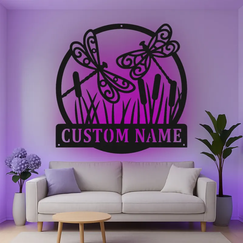 Insegna in metallo LED personalizzata con libellula, regalo per amanti della natura, decorazione per giardino o patio