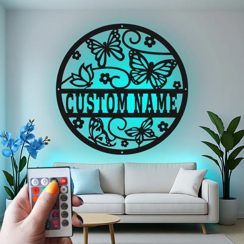 Custom Butterfly Garden Led Light Metal Wall Art Personalized Gift for Nature Lovers Bedroom or Garden Decor