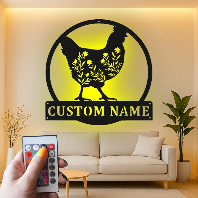 Cartel de metal LED Silueta de Pollo Personalizado Regalo de Granja Decoración de Cocina o Jardín