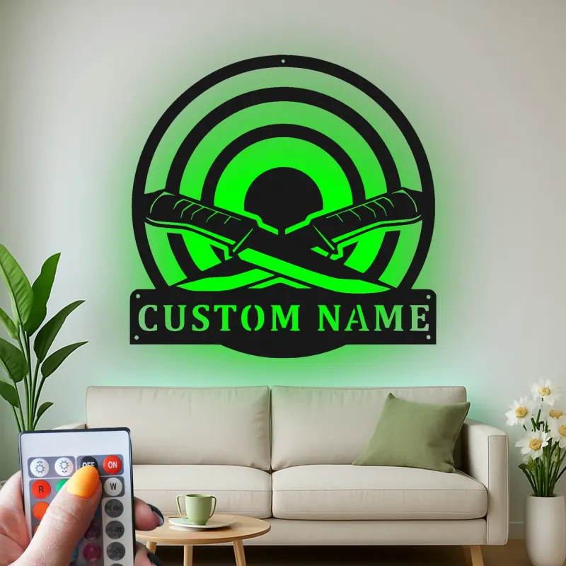 Custom Knife Target Led Light Metal Wall Art Personalized Gift for Knife Enthusiasts Man Cave Decor