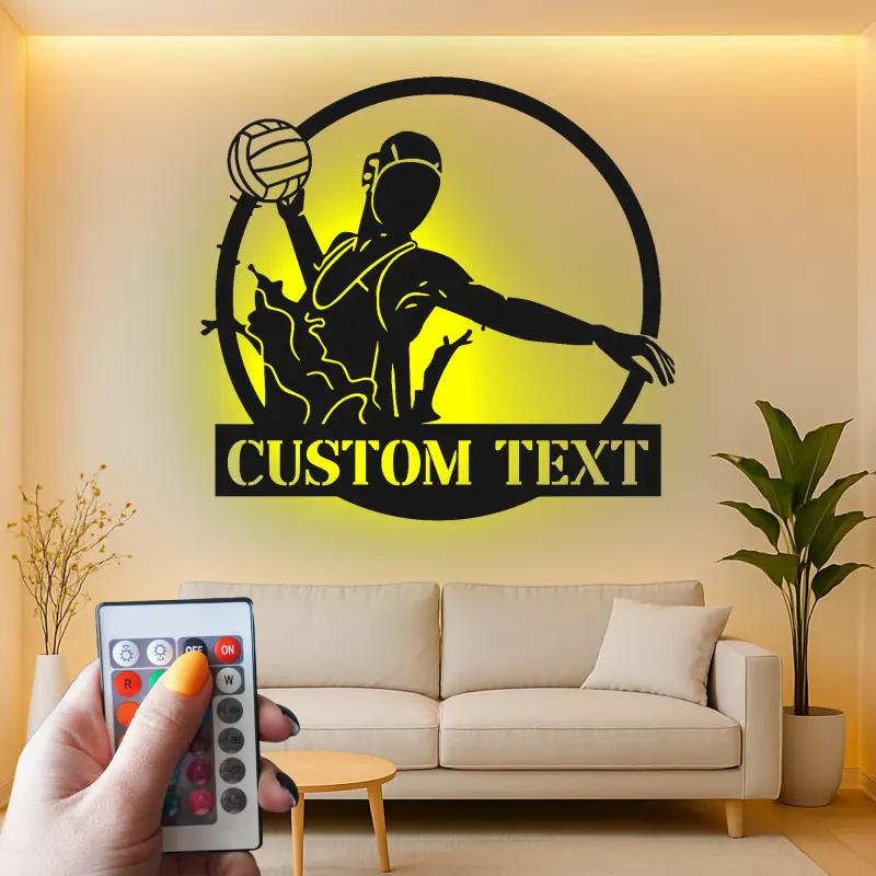 Cartel de metal personalizado con luz LED de jugador de voleibol regalo personalizado para atletas decoración de sala de juegos
