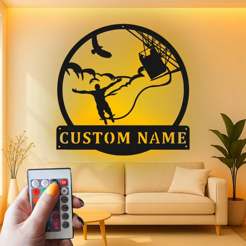 Custom Bungee Jumping Led Light Metal Wall Art Adventure Gift for Thrill Seekers Unique Man Cave Decor