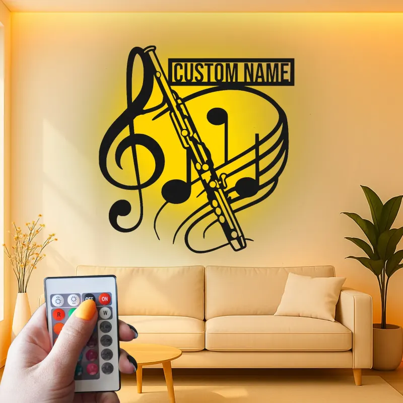 Personalized Flute LED Metal Sign | Custom Music Note Wall Art | Musician Name Decor | Gift for Band Room