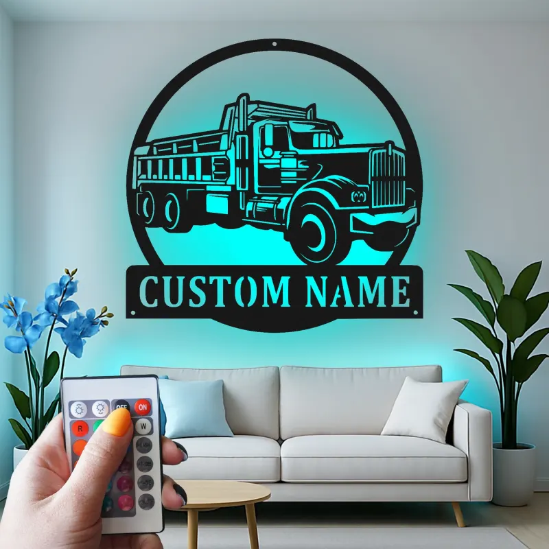 Custom Dump Truck Led Light Metal Wall Art Personalized Gift for Truck Enthusiast Garage or Man Cave Decor