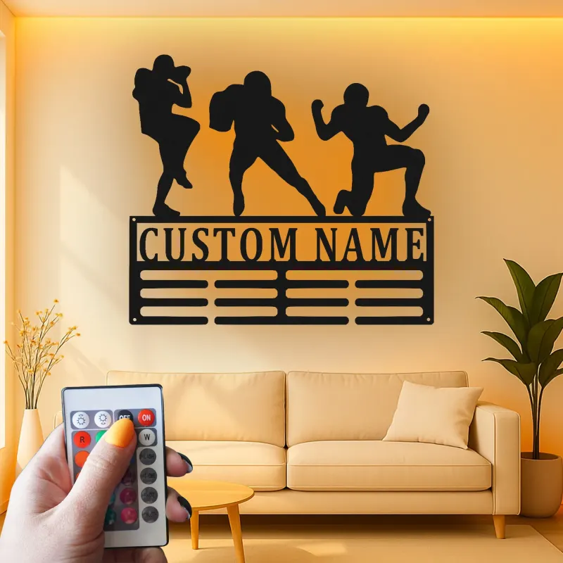 Custom Football Player Metal Sign | Personalized LED Wall Art for Boys Room | Athlete Name Decor for Sports Fan
