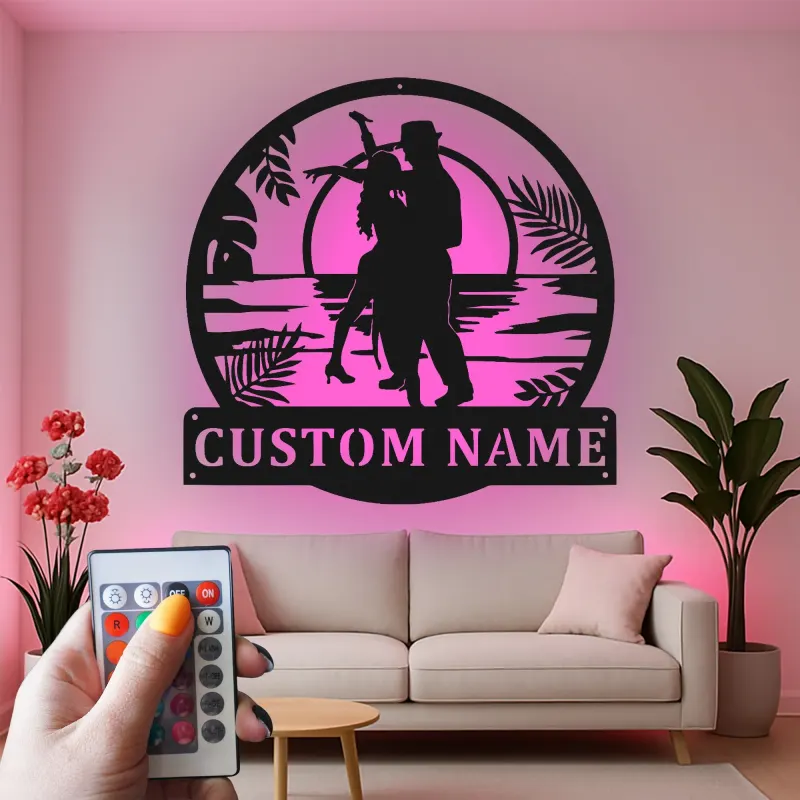 Personalisiertes LED-Licht Metallschild Romantischer Tanz - Geschenk für Paare im Schlafzimmer oder Wohnzimmer