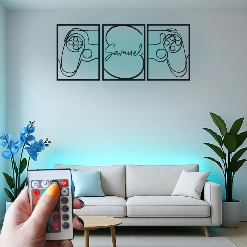 Insegna personalizzata per gamer | Arte in metallo LED con controller da gioco | Decorazione su misura per sala gaming per streamer e ragazzi