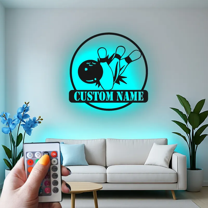 Insegna in metallo LED personalizzata con birilli da bowling - Regalo per appassionati di bowling e decorazione per sala giochi