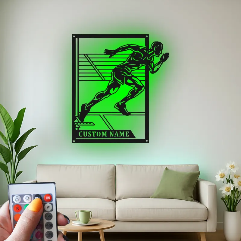 Custom Sprinter LED Sign | Personalized Track & Field Metal Wall Art | Athlete Gift for Coach | Gym Decor