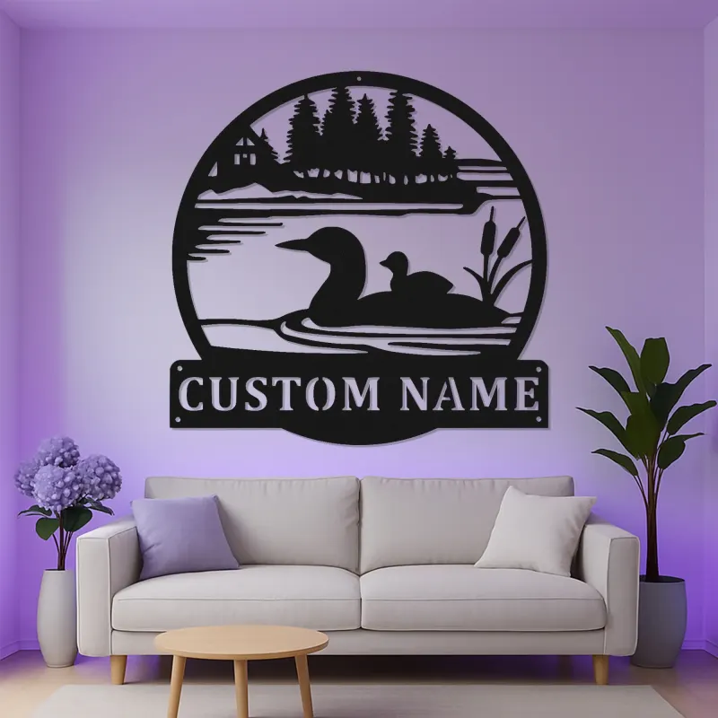 Cartel de metal personalizado Ganso | Decoración de casa de lago retroiluminada LED | Arte mural rústico de cabaña | Regalo personalizado para amantes de la naturaleza