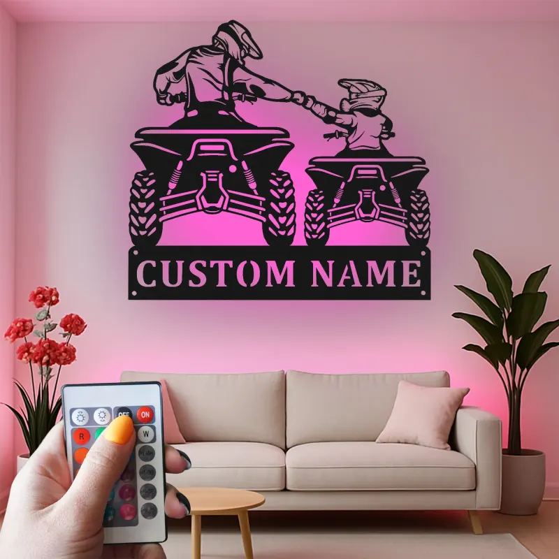 Insegna in metallo LED personalizzata per motociclisti ATV - Regalo personalizzato per appassionati di outdoor, decorazione per man cave o garage