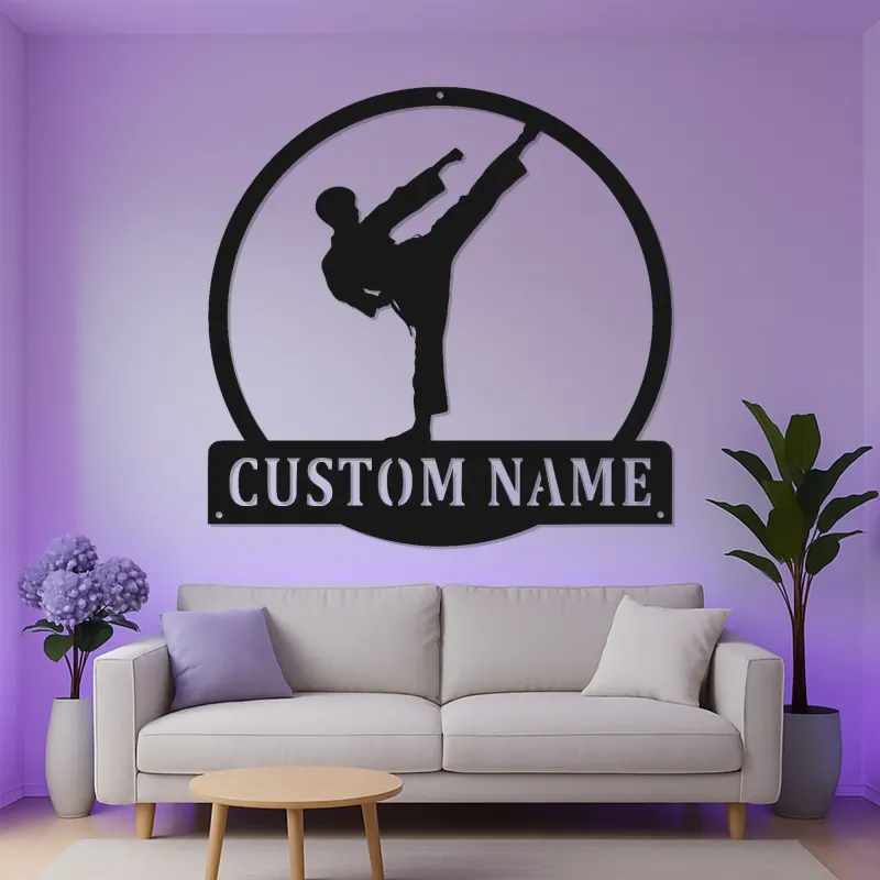 Insegna LED Karate Personalizzata | Arte Murale in Metallo per Arti Marziali | Decorazione Dojo e Regalo per Combattente