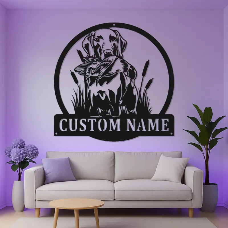 Panneau de chasse personnalisé Labrador Retriever | Décoration murale en métal rétroéclairée pour chasseurs | Décor de chasse au canard personnalisé