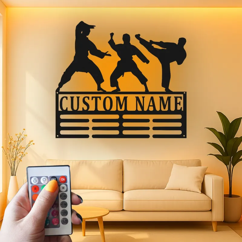 Expositor personalizado de cinturones de karate | Cartel LED personalizado de artes marciales | Decoración mural de metal para dojo | Regalo para cinturón negro