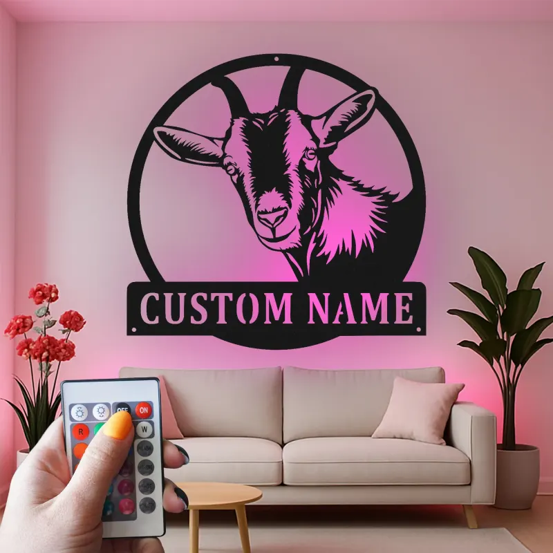 Custom Goat Metal Sign with LED | Personalized Farmhouse Wall Art | Rustic Barn Decor for Livestock Lovers & Homesteads