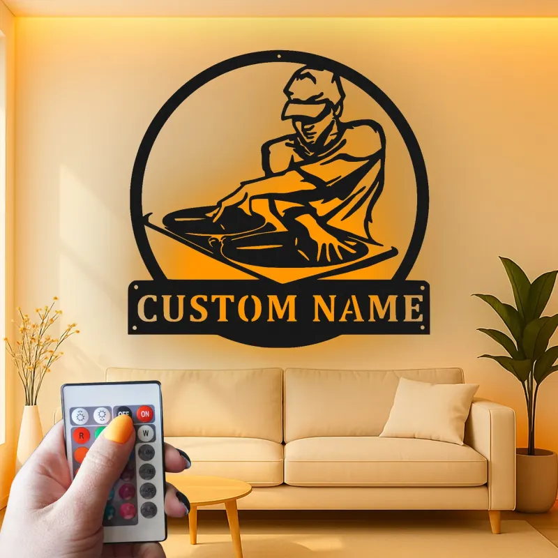 Custom DJ Turntable Led Light Metal Wall Art Personalized Music Lover Gift Game Room or Studio Decor