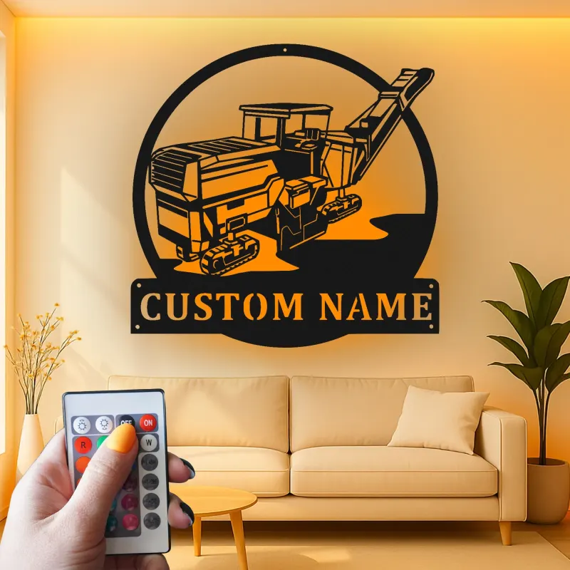 Décoration murale en métal LED personnalisée pour excavateur - Cadeau pour passionnés de construction, décoration de garage ou de bureau