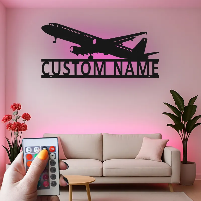 Custom Airplane Led Light Metal Wall Art Personalized Aviation Gift for Pilot Hangar or Office Decor