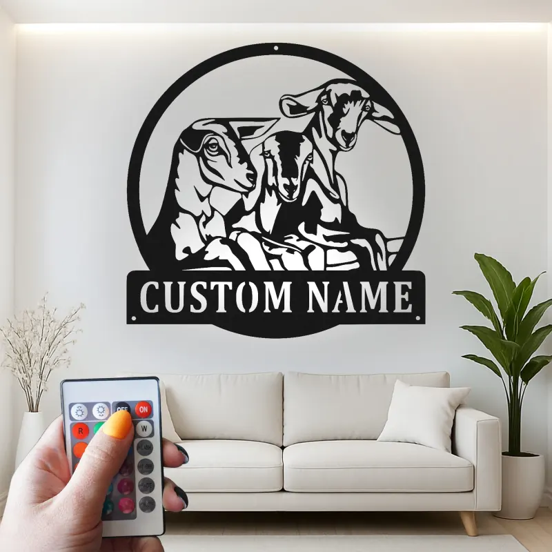 Custom Goat LED Metal Sign | Personalized Farmhouse Wall Art | Rustic Barn Decor for Goat Lovers | Hand-Crafted Metal Artwork