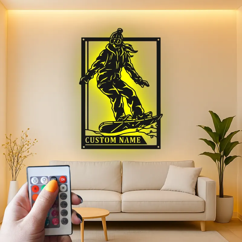 Personalisierte Snowboarder LED-Schild | Individuelle Metall-Wandkunst | Jugendzimmer Snowboard-Dekor | Geschenk für Wintersportler