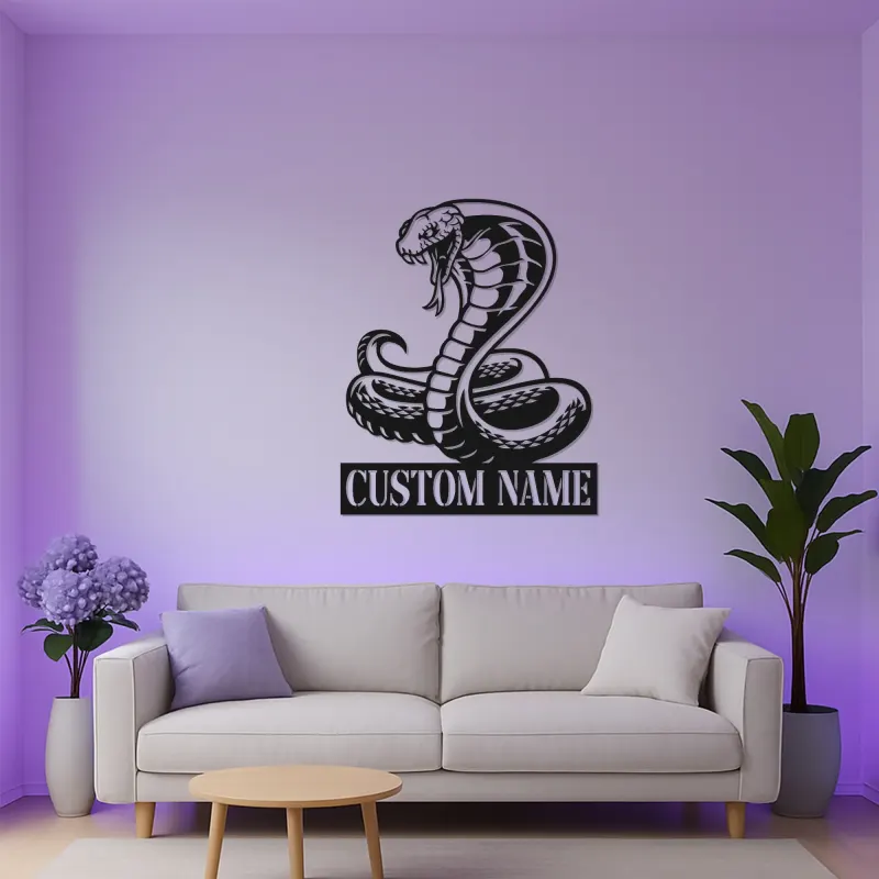 Cartel de cobra personalizado con LED | Arte mural de serpiente personalizada | Regalo para amante de reptiles | Decoración exótica para sala de juegos y cueva de hombre