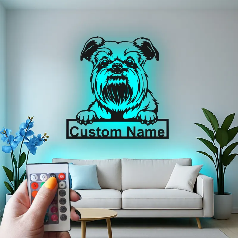 Cartel de metal personalizado con luz LED Brussels Griffon, regalo para amantes de los perros, decoración de sala de estar para mascotas