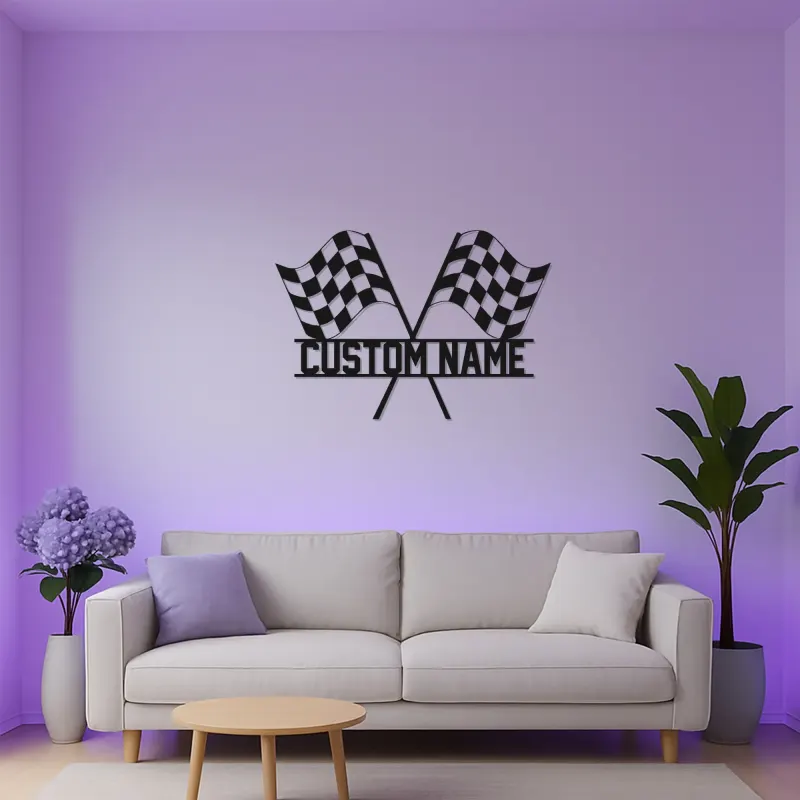 Custom LED Racing Flags Sign | Personalized Metal Garage Decor | Motorsport Wall Art | Premium Racer Gift