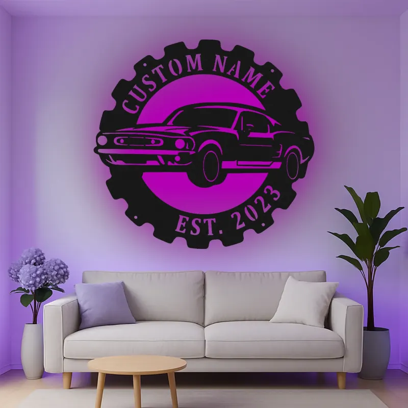 Custom Muscle Car Led Light Metal Wall Art Personalized Gift for Car Enthusiasts Garage or Man Cave Decor 2