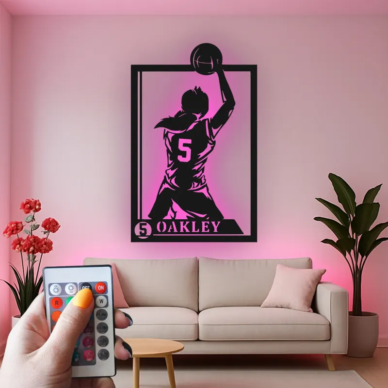 Cartel de metal LED personalizado de jugador de baloncesto - Regalo deportivo para atletas - Decoración de sala de juegos 2