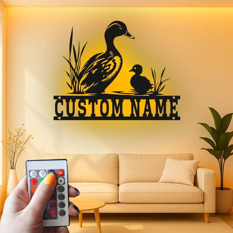 Custom Duck Family Led Light Metal Wall Art Personalized Nature Lover Gift Bedroom or Nursery Decor
