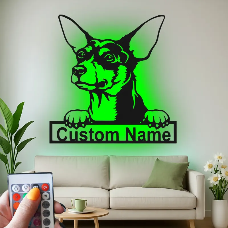 Cartel de metal personalizado con luz LED de chihuahua, regalo para amantes de los perros, decoración para sala de estar