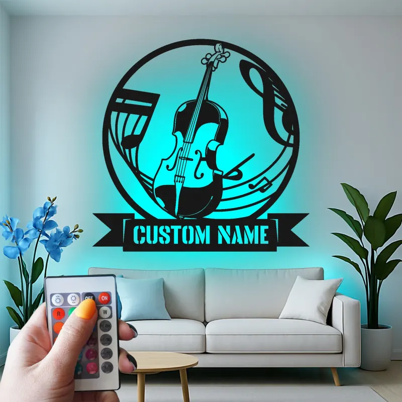 Insegna in metallo LED a forma di violino personalizzata, regalo per musicisti, decorazione per stanza musicale per amanti della musica