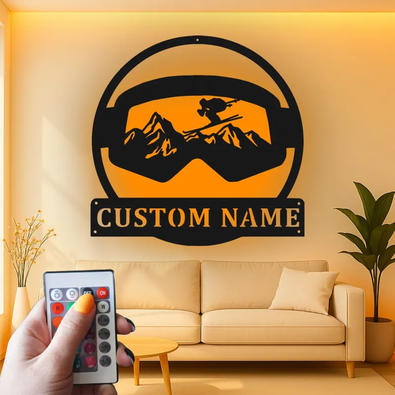 Custom Ski Goggles Led Light Metal Wall Art Personalized Skiing Gift for Him Ski Lodge Decor