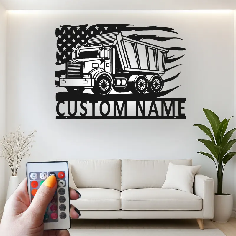 Insegna in metallo LED personalizzata a tema camion ribaltabile regalo per appassionati di camion decorazione per garage o man cave 9