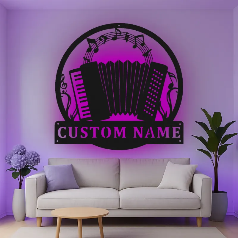 Custom Accordion Led Light Metal Wall Art Personalized Musician Gift Music Room Decor for Accordion Lovers