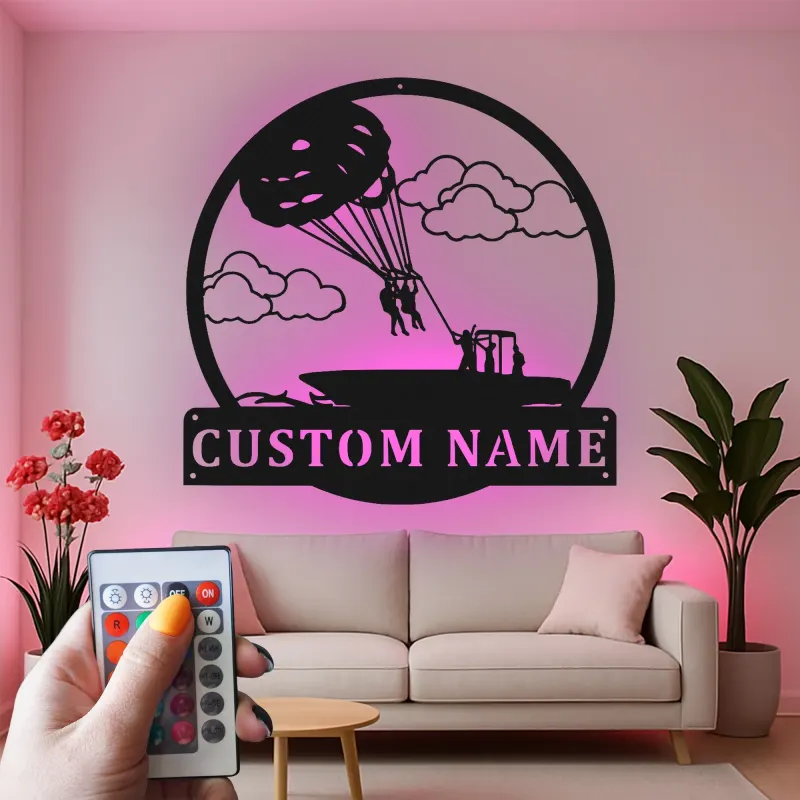 Custom Parasailing Metal Wall Art | Personalized LED Name Sign for Beach House | Nautical Boat & Lake Cabin Decor