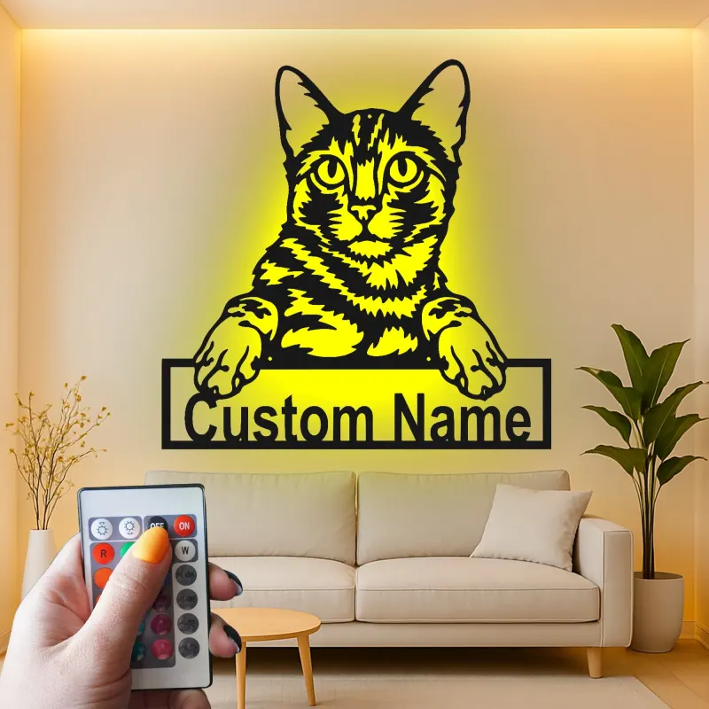 Personalisierte LED-Metall-Wandkunst mit Katze – Geschenk für Tierliebhaber, Deko für Schlaf- oder Wohnzimmer 2