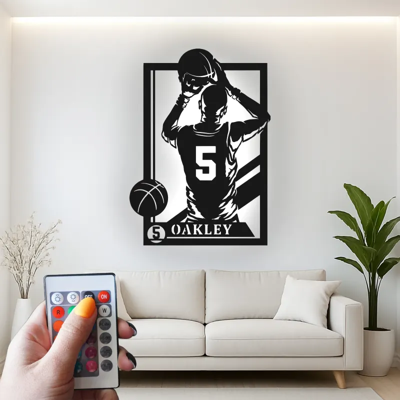 Insegna in metallo personalizzata con luce LED per giocatore di basket - Regalo sportivo per atleti e decorazione per sala giochi 2