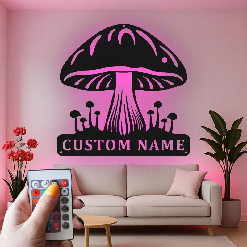 Individuelles Pilz-Metallschild | Personalisierte LED-Pilz-Wandkunst | Vintage-Naturfreunde-Geschenk für Studio- und Schlafzimmerdekoration