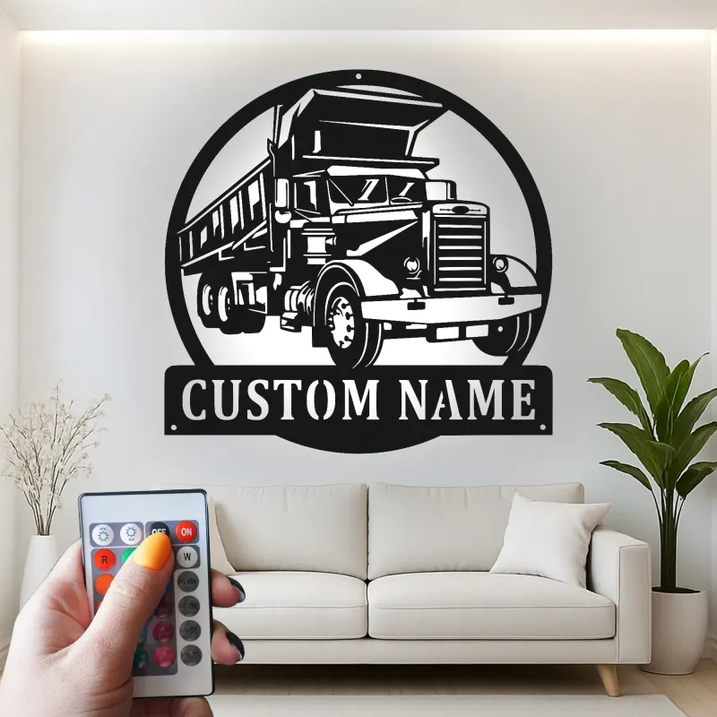 Custom Dump Truck Led Light Metal Wall Art Personalized Gift for Truck Enthusiast Garage or Man Cave Decor 1