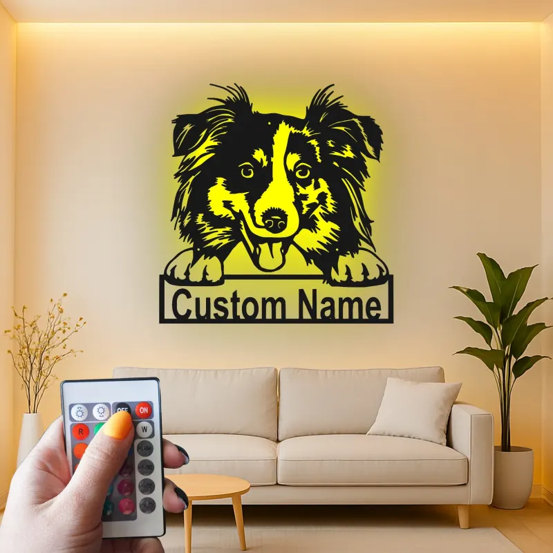 Décoration murale en métal LED personnalisée Border Collie pour les amoureux des chiens 2