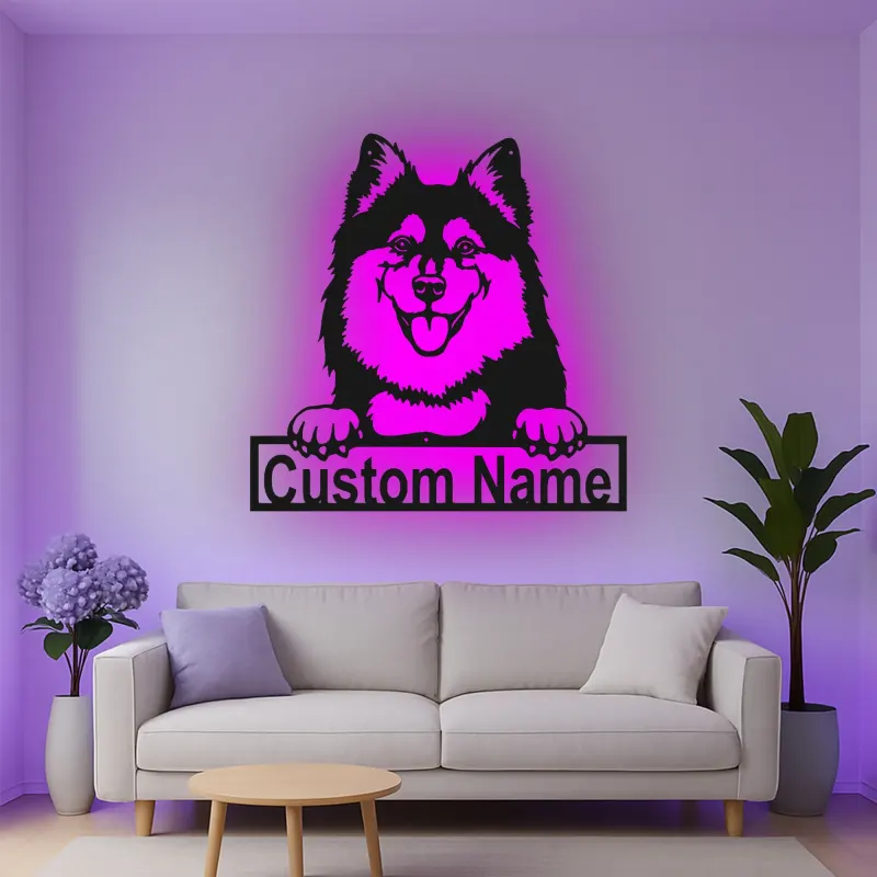Cartel de metal LED de husky personalizado, regalo para amantes de los perros, decoración de sala de estar