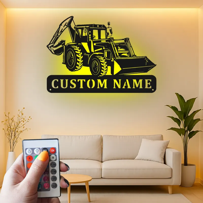 Personalisierte LED-beleuchtete Wandkunst für Baggerlader – Geschenk für Bauenthusiasten, Garage oder Bürodeko