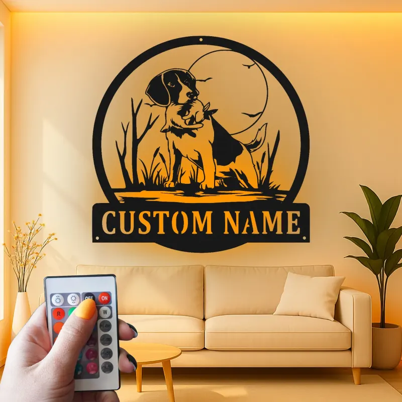 Cartel de metal LED Beagle personalizado Regalo para amantes de los perros Decoración de sala 2