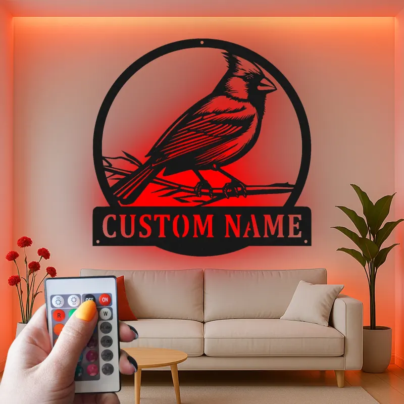 Cartel de metal LED de pájaro cardenal personalizado, regalo para amantes de la naturaleza, decoración de sala de estar o jardín
